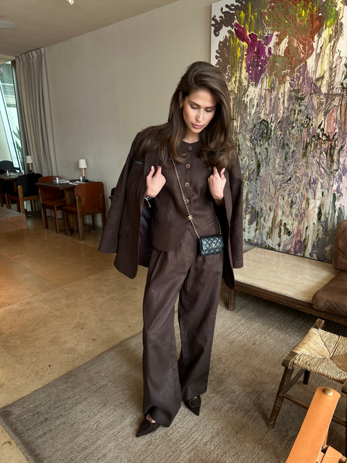 Жакет изо льна однобортный шоколадный