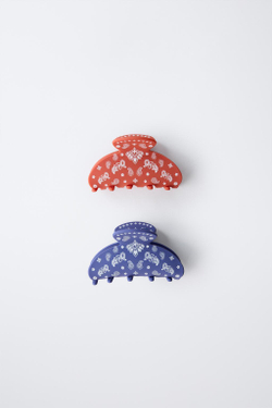 ZARA НАБОР ИЗ 2 ЗАКОЛОК ДЛЯ ВОЛОС С ПРИНТОМ ПЕЙСЛИ, КРАСНЫЙ/БЕЛЫЙ