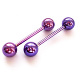 Серьги для пирсинга языка с шариком 15х1,6х6 мм. Медицинская сталь, цветное анодирование. Фиолетовые. 1 шт.