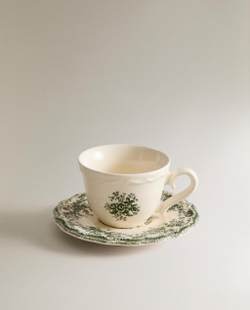 Zara Home чайная пара из фаянса, цвет тёмно-зелёный, 7.5 см
