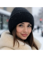 шапка вязаная бини ангора теплая демисезонная с отворотом
