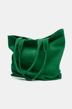 ZARA ЗАМШЕВАЯ СУМКА-ШОПЕР. ЗЕЛЕНЫЙ