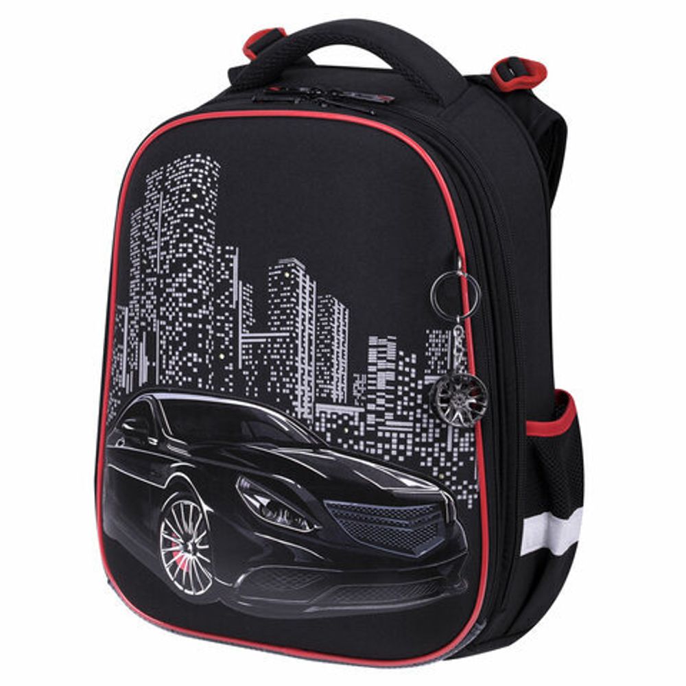 Ранец BRAUBERG PREMIUM, 2 отделения, с брелком, "City car", LED ЛАМПОЧКИ, 38х29х16 см, 271356