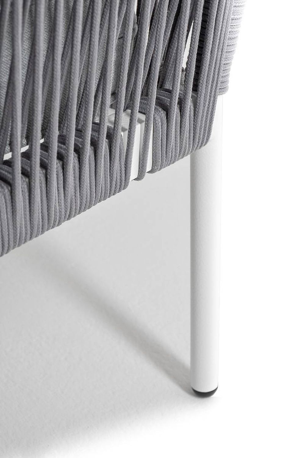 "Канны" угловой модуль плетеный из роупа, каркас алюминий белый шагрень, роуп светло-серый круглый, ткань светло-серая