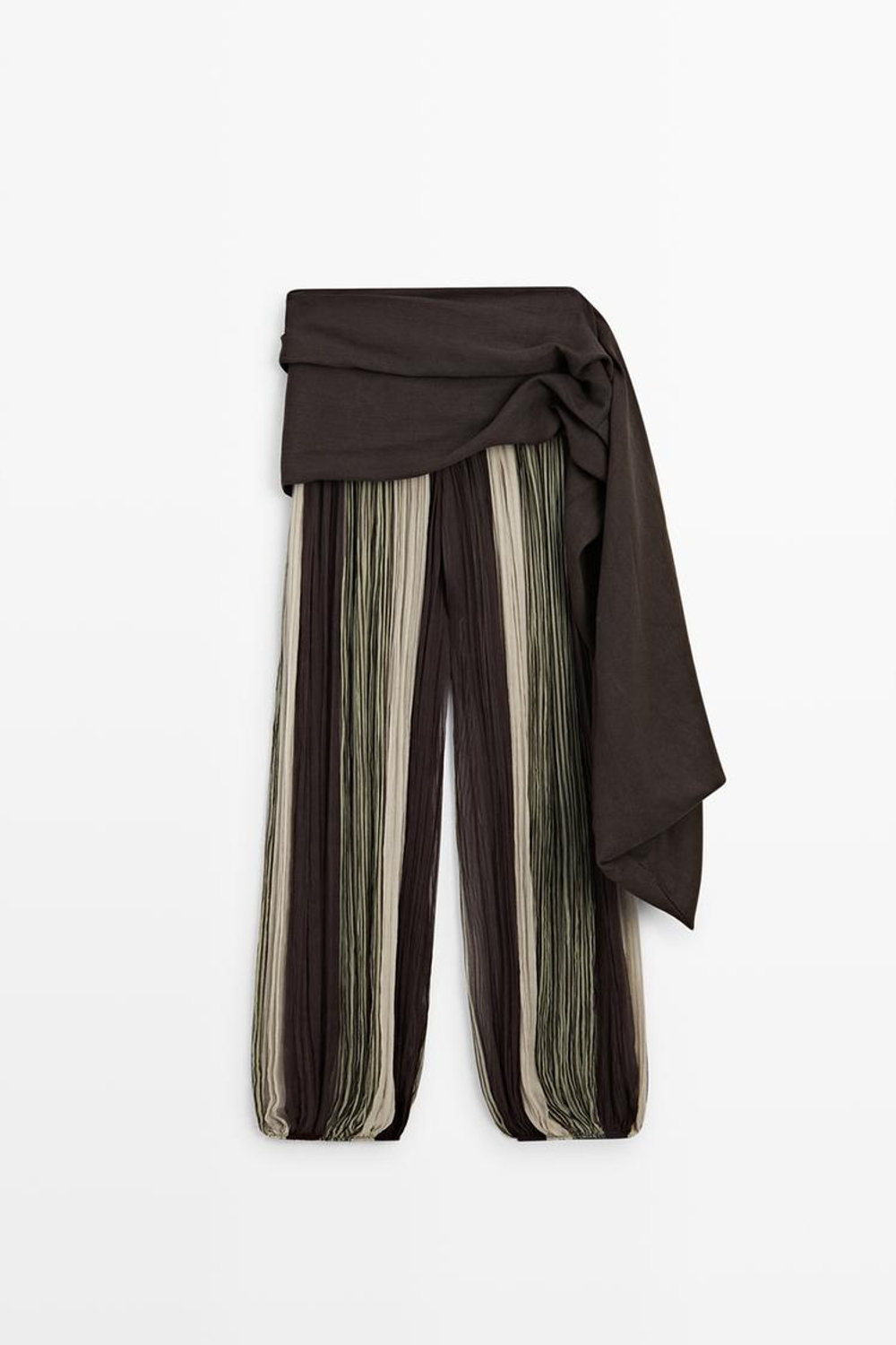 Massimo Dutti Полосатые струящиеся брюки с поясом, хаки