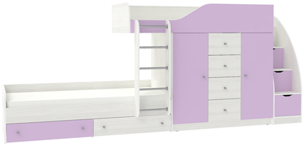 Кровать двухъярусная КарИВи Астра 6 с лестницей Комод КарИВиом Белое Дерево Ирис