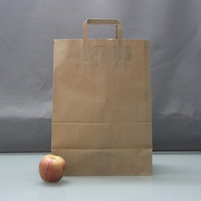 Пакет 32x43x20, коричневый крафт,плоская бумажная ручка