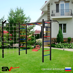 Уличная шведская стенка Sv Sport рукоход с комплектом турник прямой У5375 (Турник/Со спинкой/Кронш бокс/Сетка)