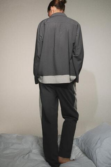 ZARA БРЮКИ В ПОЛОСКУ ИЗ СМЕСОВОЙ ВИСКОЗЫ, ТЕМНЫЙ АНТРАЦИТ