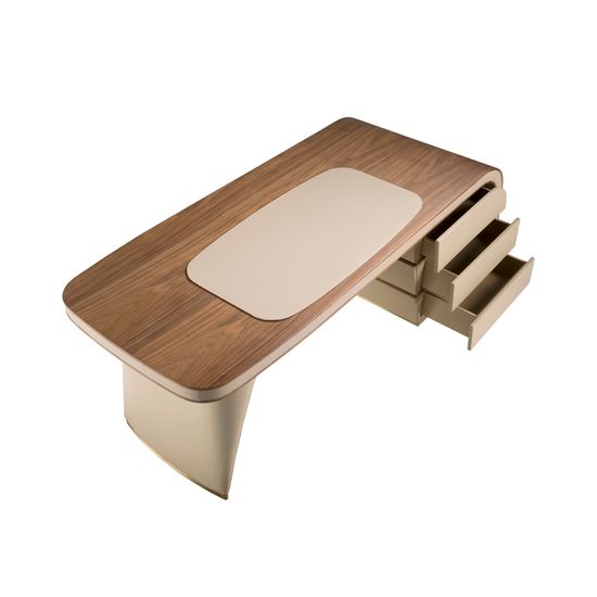 Письменный стол 3268/DS-23006 из ореха и кремовой экокожи Испания 