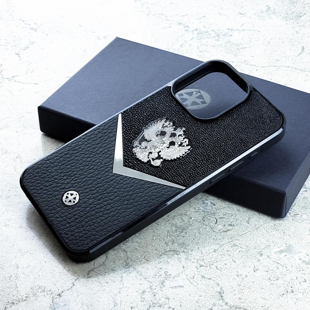 Стильный чехол iphone с гербом России купить - Euphoria HM Premium - натуральная кожа, ювелирный сплав