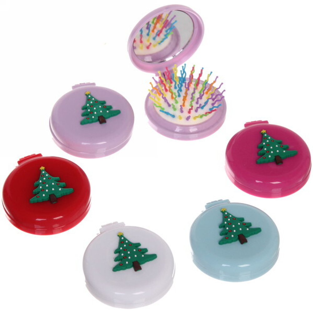 Расчёска массажная складная с зеркалом «Funny friends - Ёлочка», цвет микс, d-6см (пакет с подвесом)