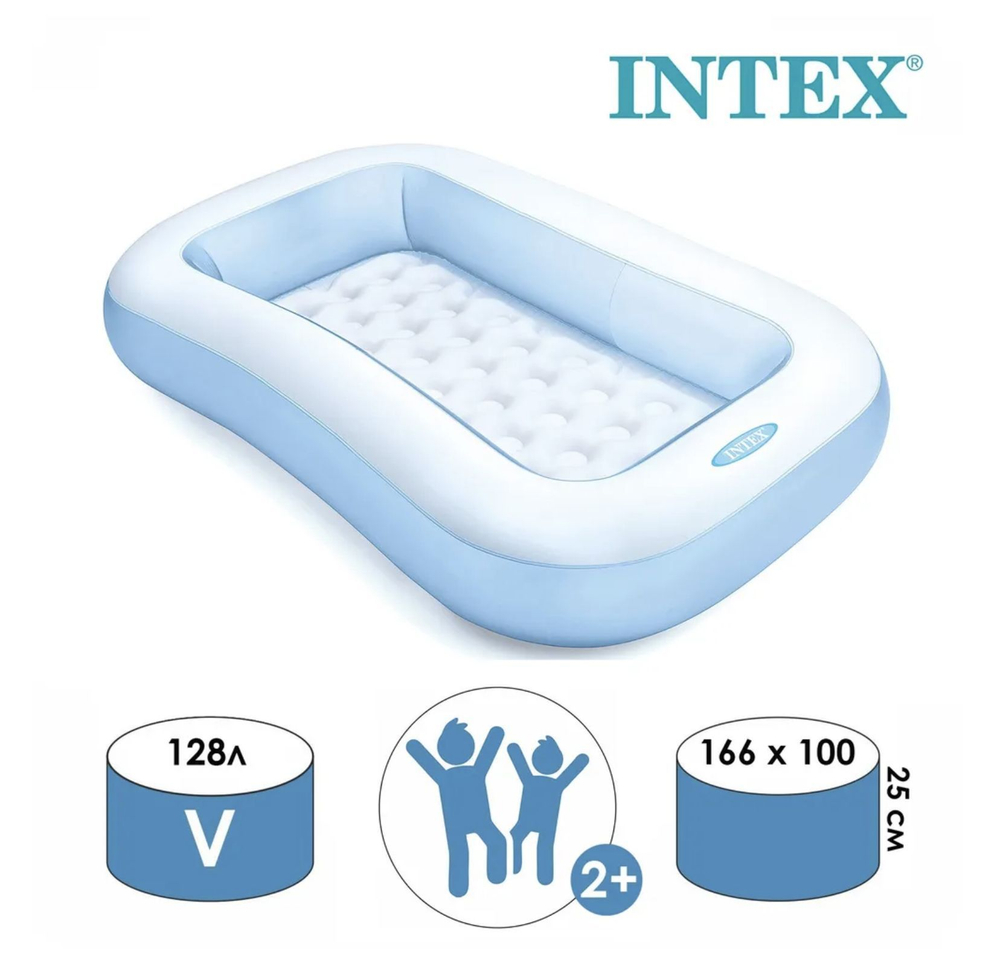 Бассейн надувной Intex 57403 Rectangular Pool 166х100х28 см / Прямоугольный многосекционный бассейн Интекс с надувным дном для дачи