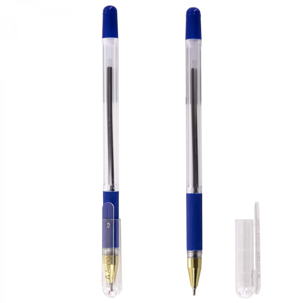 Ручка шариковая на масляной основе, Alingar "Gold", синяя, 0,5 мм, с золотым наконечником, резин. грип, шестигранный прозрач. корпус, карт. уп.