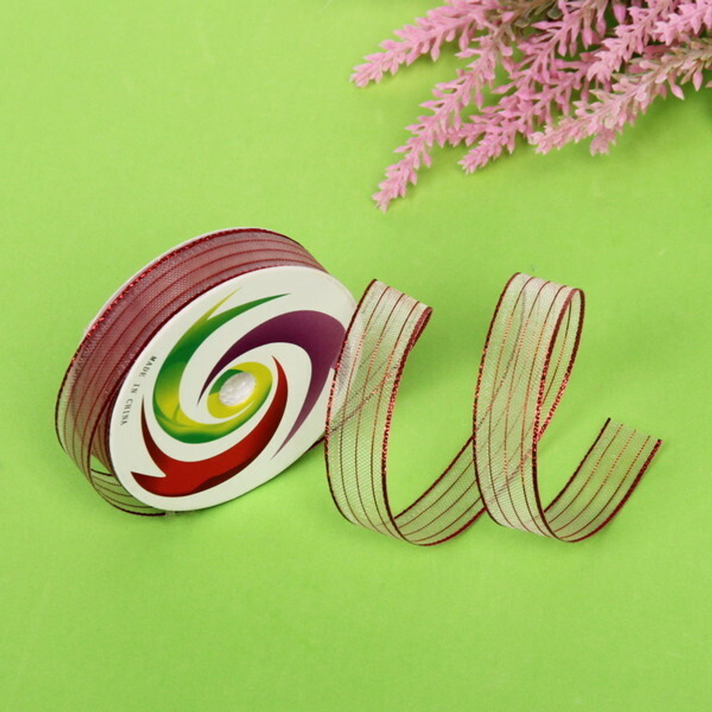 Лента для декорирования «Сияние» 1.5 см, 5 м, Красный (капрон)