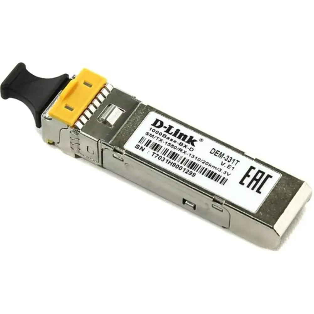 WDM SFP-трансивер с 1 портом 1000Base-BX-D (Tx:1550 нм, Rx:1310 нм) для одномодового оптического кабеля (до 20/40 км)