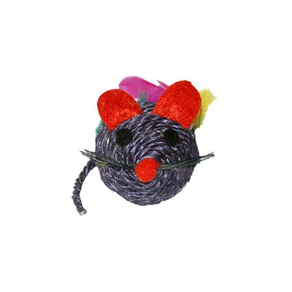 Игрушка КОТЕНОК мышь сизалевая с перьями и мятой, 6,5 см