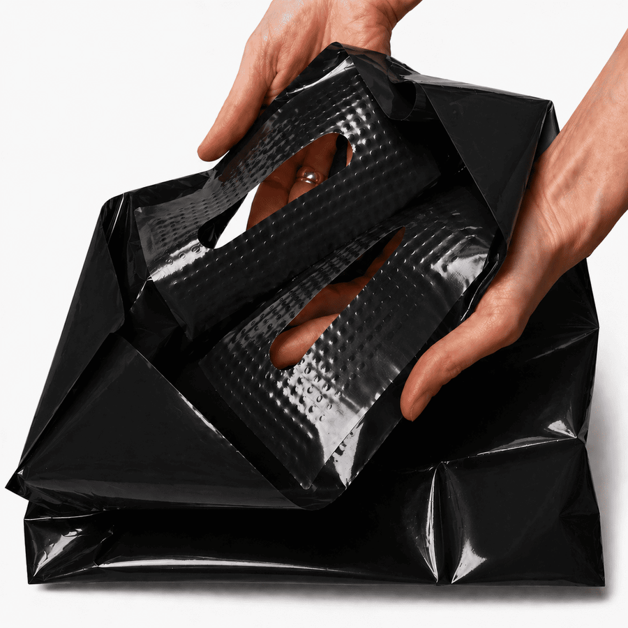 Черный полиэтиленовый пакет с вырубной ручкой 30*40+3 см 50 мкм