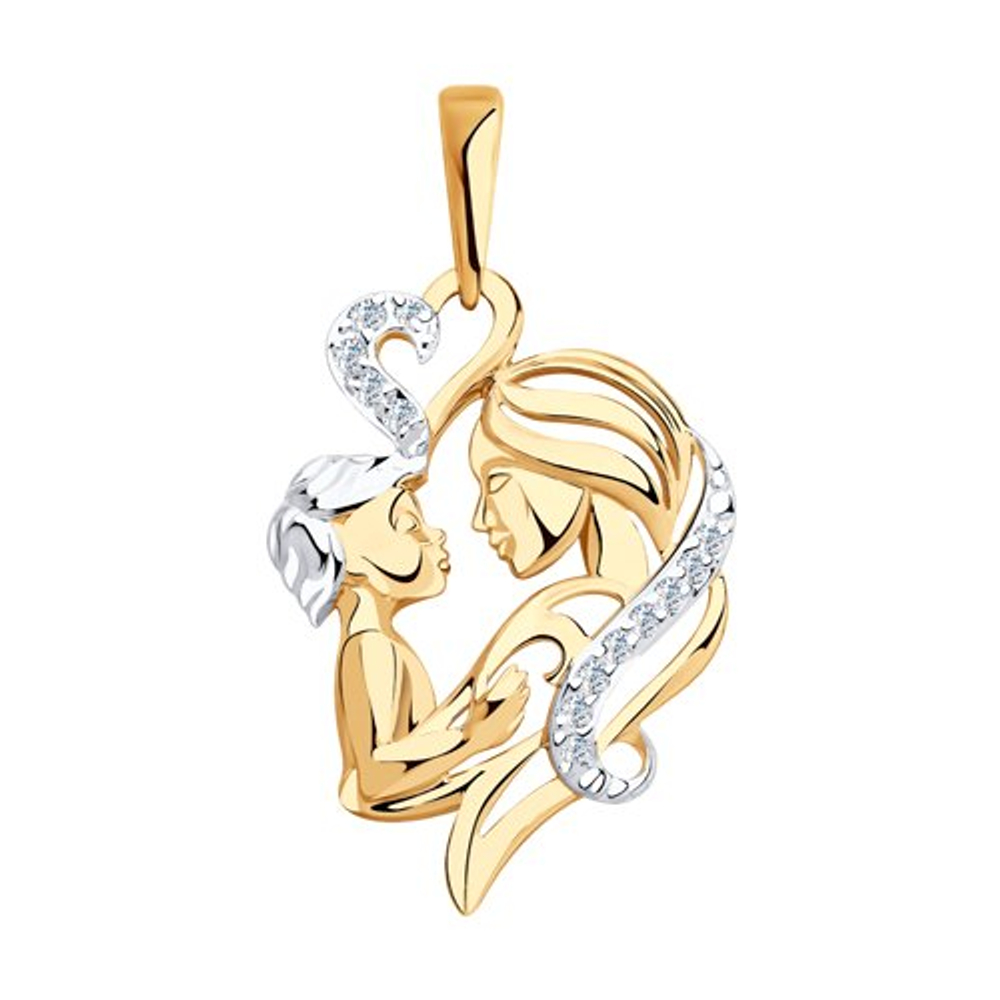 Подвеска Мать и дитя из золота с фианитами
