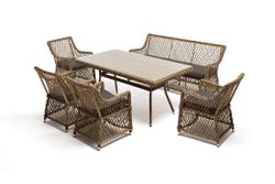 "Катания" обеденная группа плетеная на 6 персон, цвет соломенный