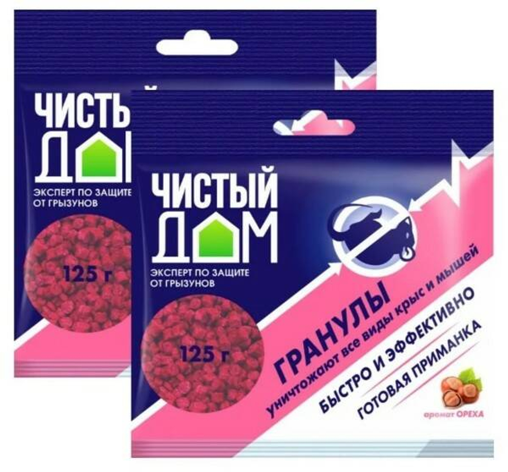 Средство  от крыс и мышей в гарнулах с запахом ореха Чистый дом 125гр