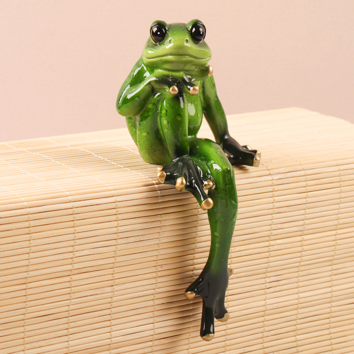 Статуэтка Лягушка на край полки согнута лапка, полистоун 15 см