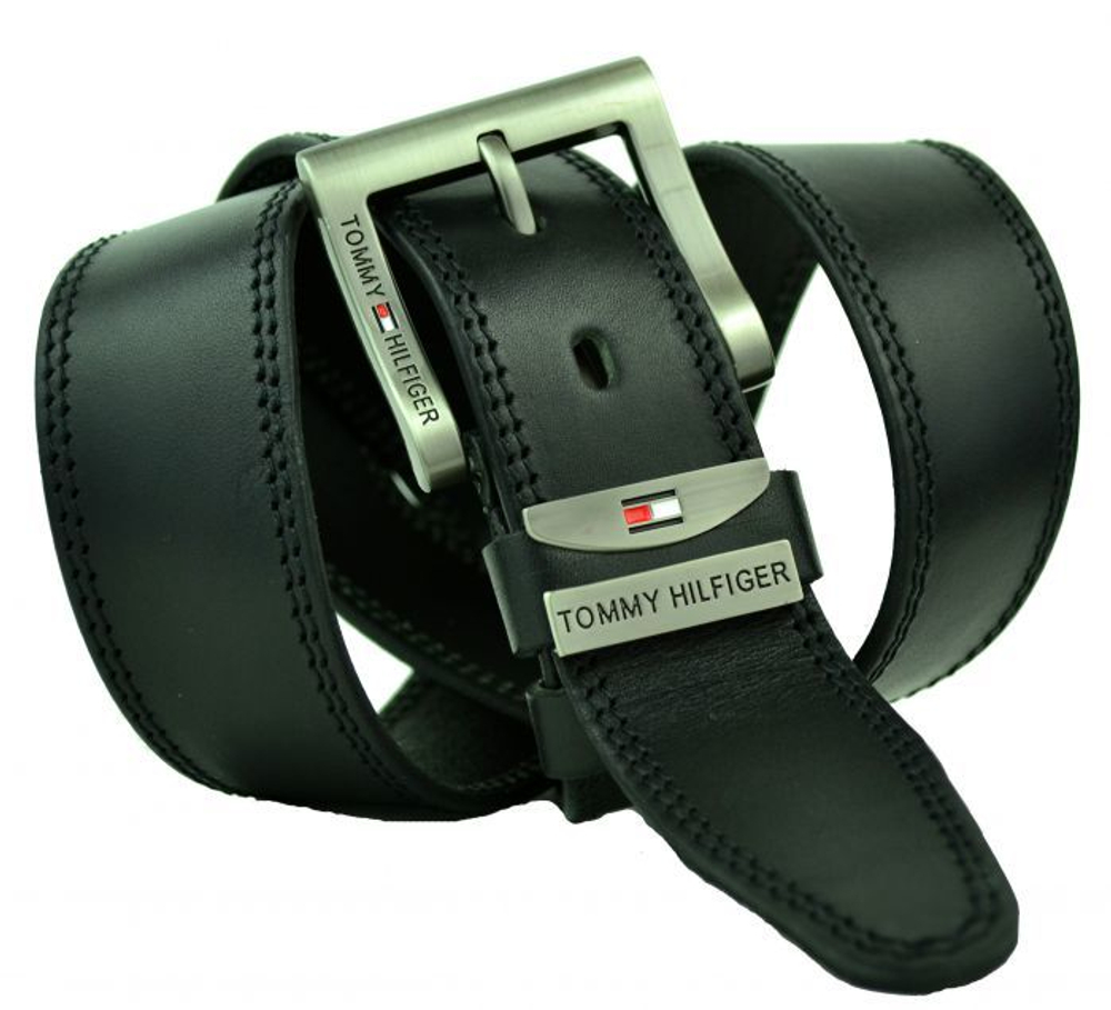 Ремень мужской из натуральной кожи для джинс чёрный Tommy Hilfiger (копия) 40 мм 40brend-KZ-174