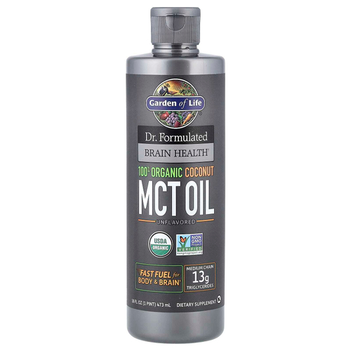 Garden of Life, Цельнопищевой магний Formulated Brain Health, 100% органическое кокосовое масло со среднецепочечными триглицеридами, без добавок, 473 мл (16 жидк. унц.)
