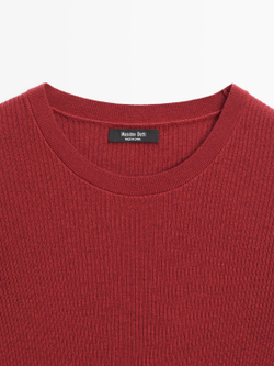 Massimo Dutti Свитер из смесовой шерсти в рубчик, терракотовый