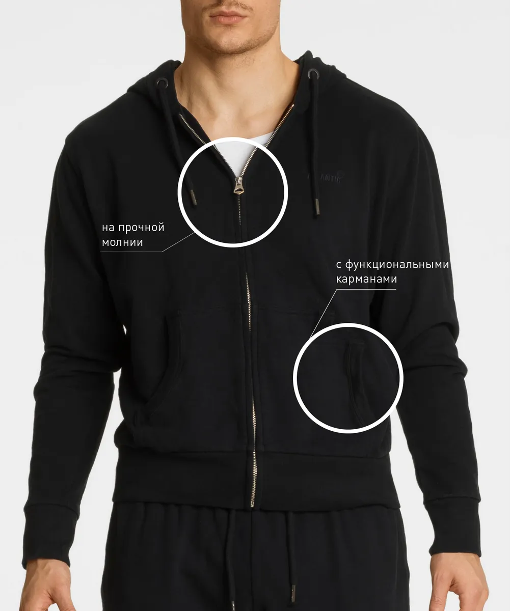Мужская толстовка с капюшоном Atlantic, 1 шт. в уп., хлопок, черная, HMT-001
