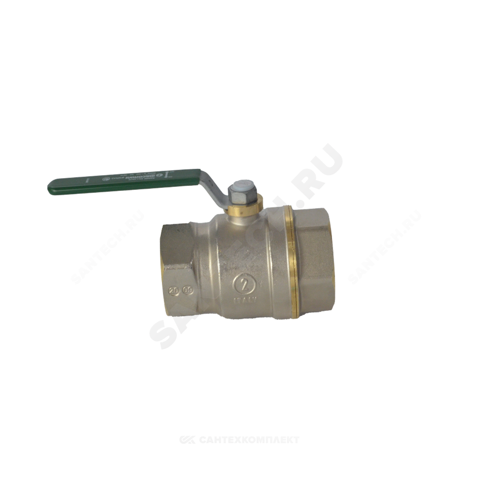 Кран шаровой латунь хром R250W Ду 32 Ру42 ВР рычаг зеленый Giacomini R250WX026