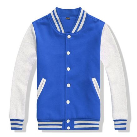 Куртка бомбер синий со светло-серыми рукавами