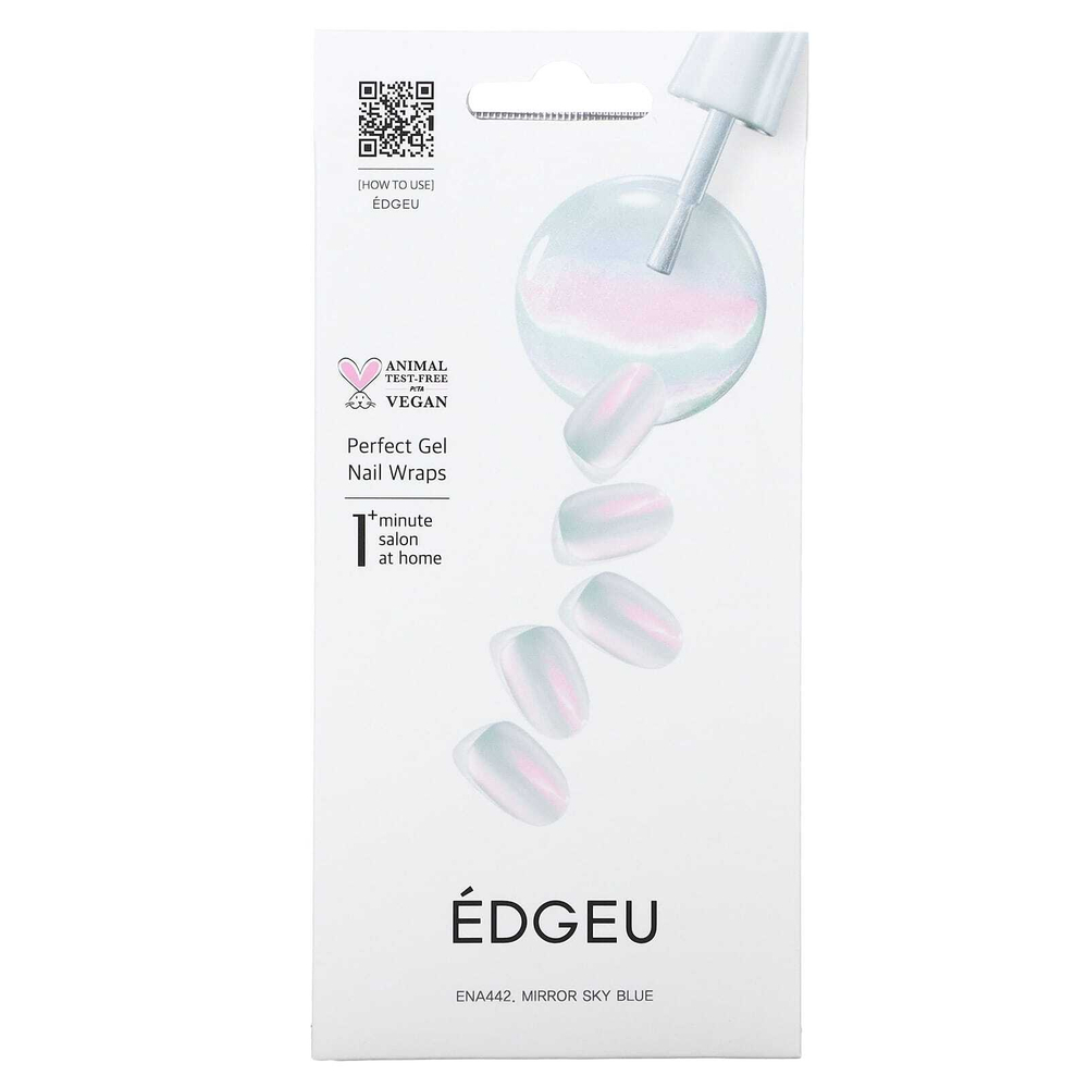 Edgeu, Гелевые обертывания для ногтей Perfect, ENA 442 Mirror Sky Blue, набор из 19 предметов