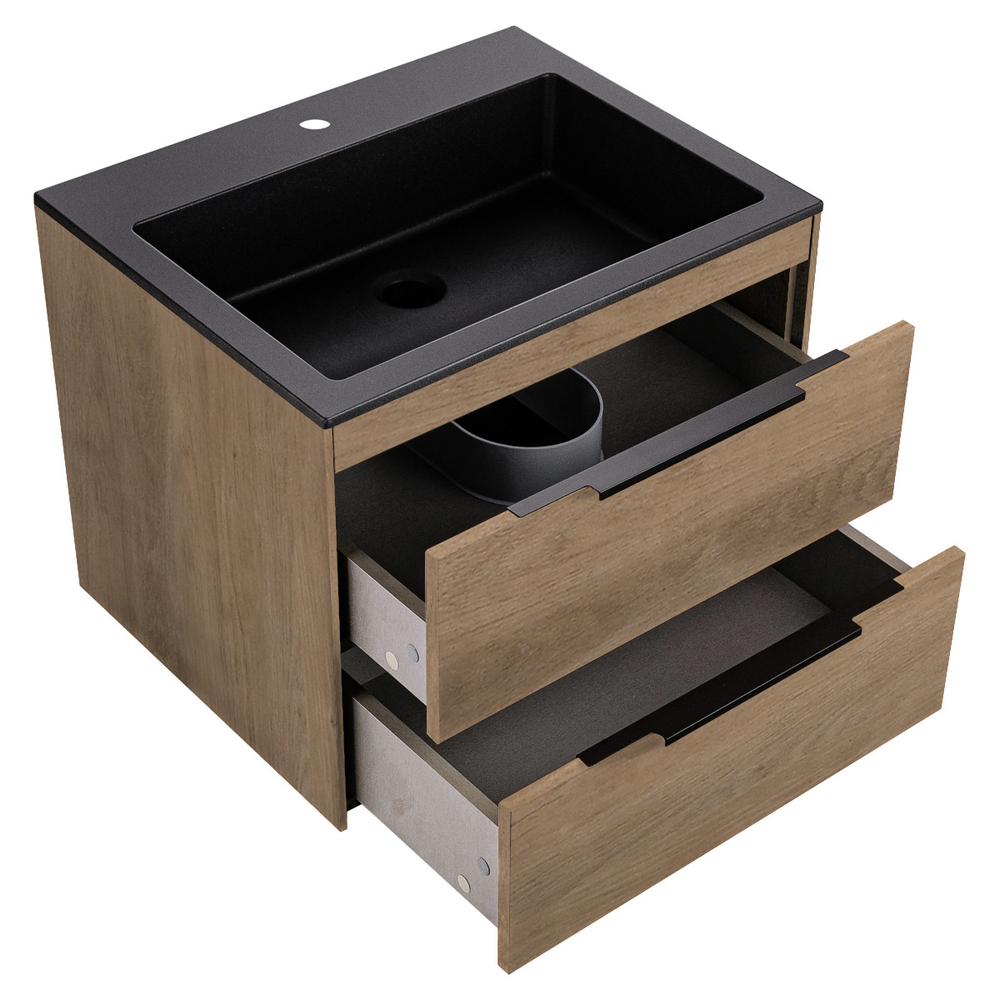 Тумба под раковину Vincea Chiara 2D 600 подвесная, 2 выкатных ящика soft-close, N.Oak