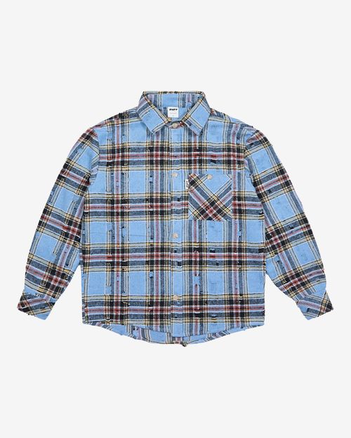 Рубашка  RUFF Global ripped plaid синяя
