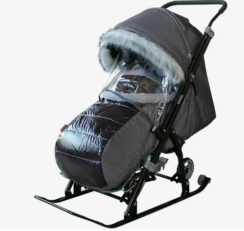 Санки-коляска GALAXY NOVA Лен крупный черный