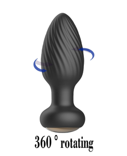 Черная анальная вибропробка с вращением и пультом ДУ