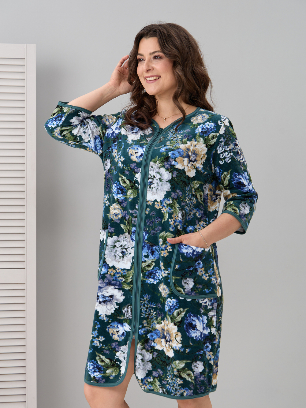 Халат Хвл-562/зеленый-цветущийсад