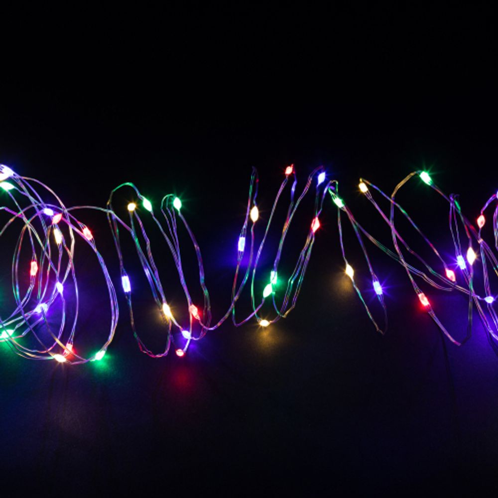 Светодиодная новогодняя гирлянда Intro Holiday INNR-02M нить мультиколор 10 м 100 microled IP20 3AA | Intro