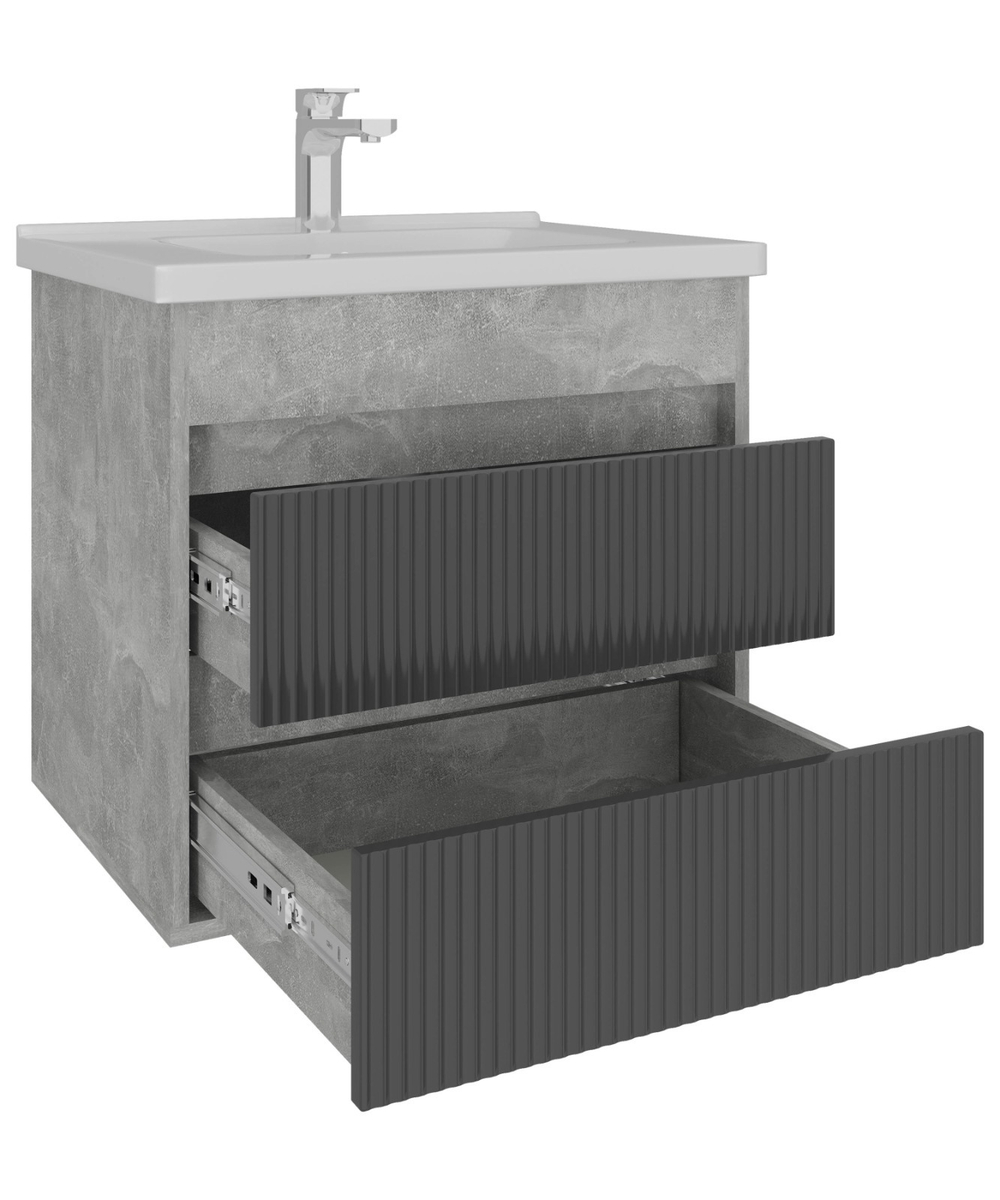 AVK2. Тумба навесная, 2 Ящика, 800, коллекция (Эвелин, Cersanit Como, Основной, Ателье Светлое, Графит древесный)