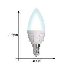 LED-C37 7W-4000K-E14-FR-DIM PLP01WH Лампа светодиодная. диммируемая. Форма свеча. матовая. Серия Яркая. Белый свет 4000K. Картон. ТМ Uniel.