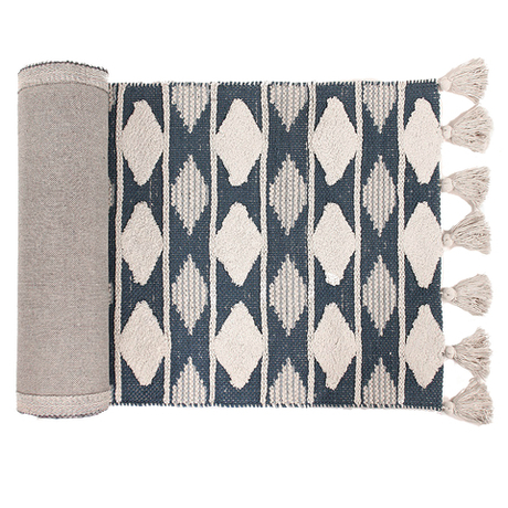 Ковер из хлопка синего цвета с геометрическим принтом Ethnic 70х160 Tkano