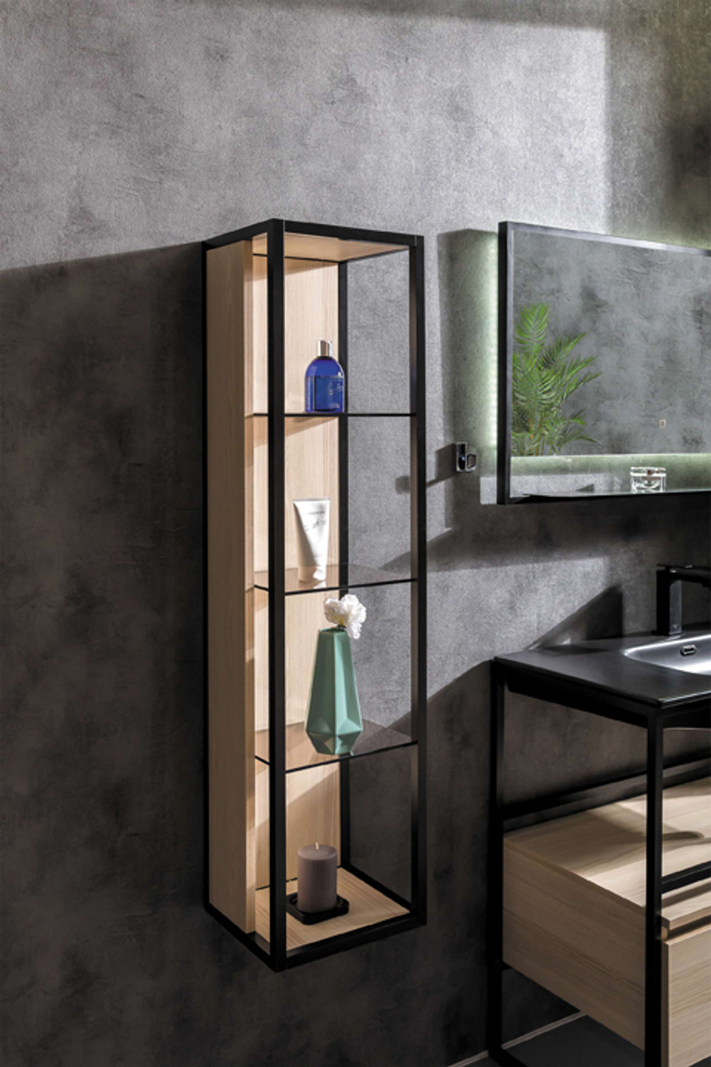 Armadi Art Пенал LOFT высокий light wood, полки стекло