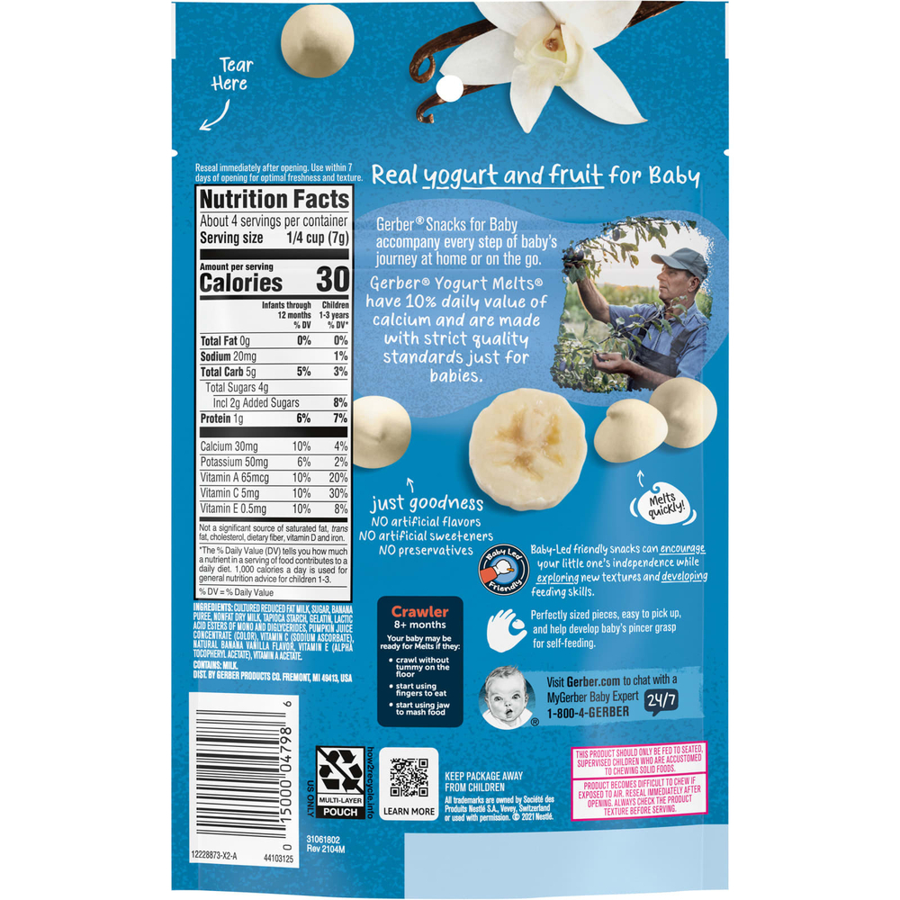 Gerber, Yogurt Melts, йогурт для малышей от 8 месяцев, банан и ваниль, 28 г (1 унция)