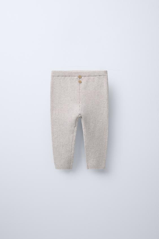 ZARA ЛЕГИНСЫ В РУБЧИК С ПУГОВИЦАМИ, ПЕСОЧНЫЙ С МЕЛАНЖЕВЫМ ЭФФЕКТОМ