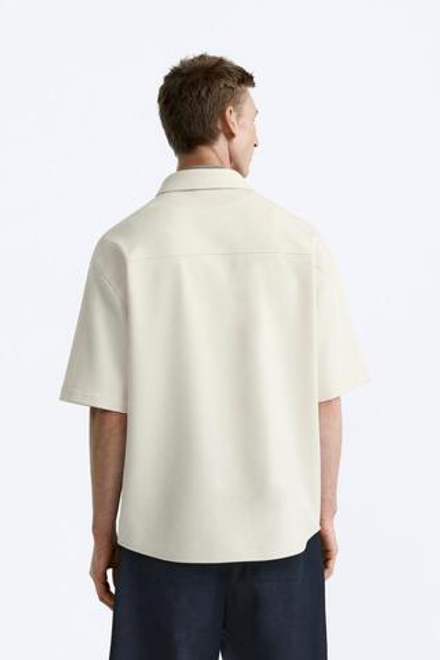 ZARA КОМФОРТНАЯ КУРТКА РУБАШЕЧНОГО КРОЯ С РЕЛЬЕФНЫМ УЗОРОМ, ЭКРЮ