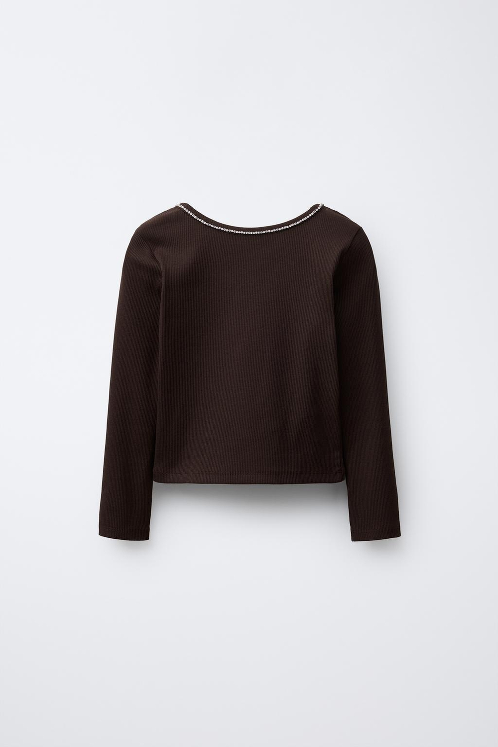 ZARA ТОП В РУБЧИК СО СТРАЗАМИ, КОРИЧНЕВЫЙ