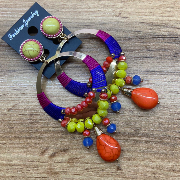 Клипсы Подвеска круг контур бусинки нити цвет розовый синий желтый металл золотистый