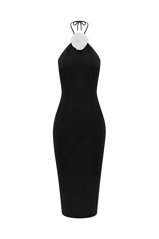 Бархатное платье миди с цветком