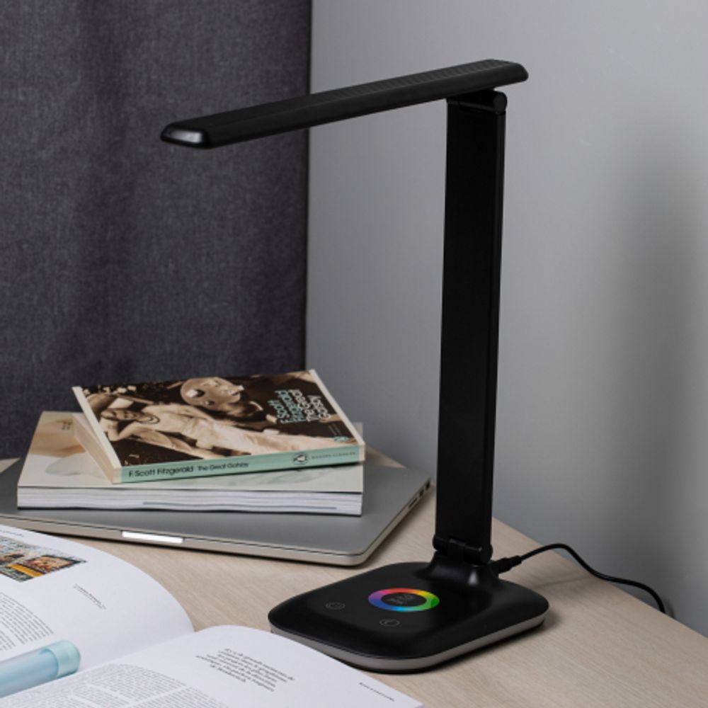 Настольный светильник ЭРА NLED-502-11W-BK светодиодный с RGB ночником черный | Светодиодные настольные лампы